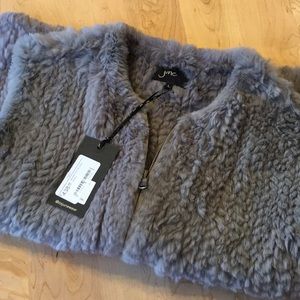 JUNE | Twist Knit Rabbit Fur Zip Up Vest In Dove